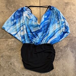 Dots Vintage Blue and Black Sparkle Top